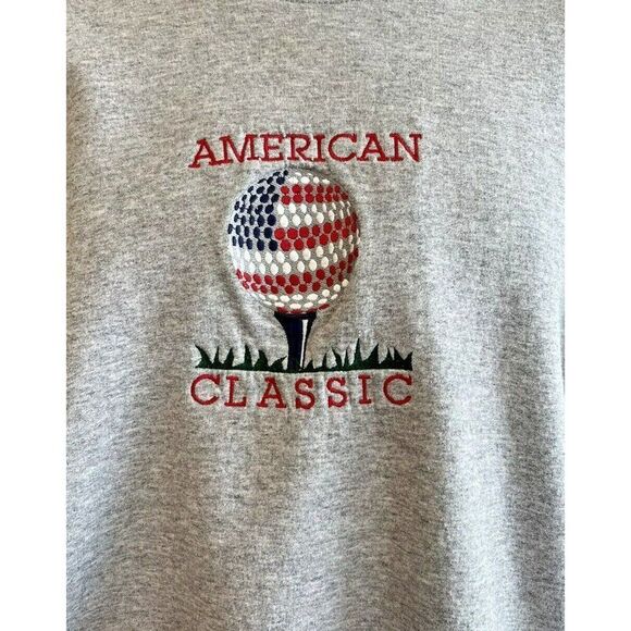 Mens XL Sweatshirt Gray American Golf Classic Embroidered Red White Blue Vtg - Picture 2 of 4